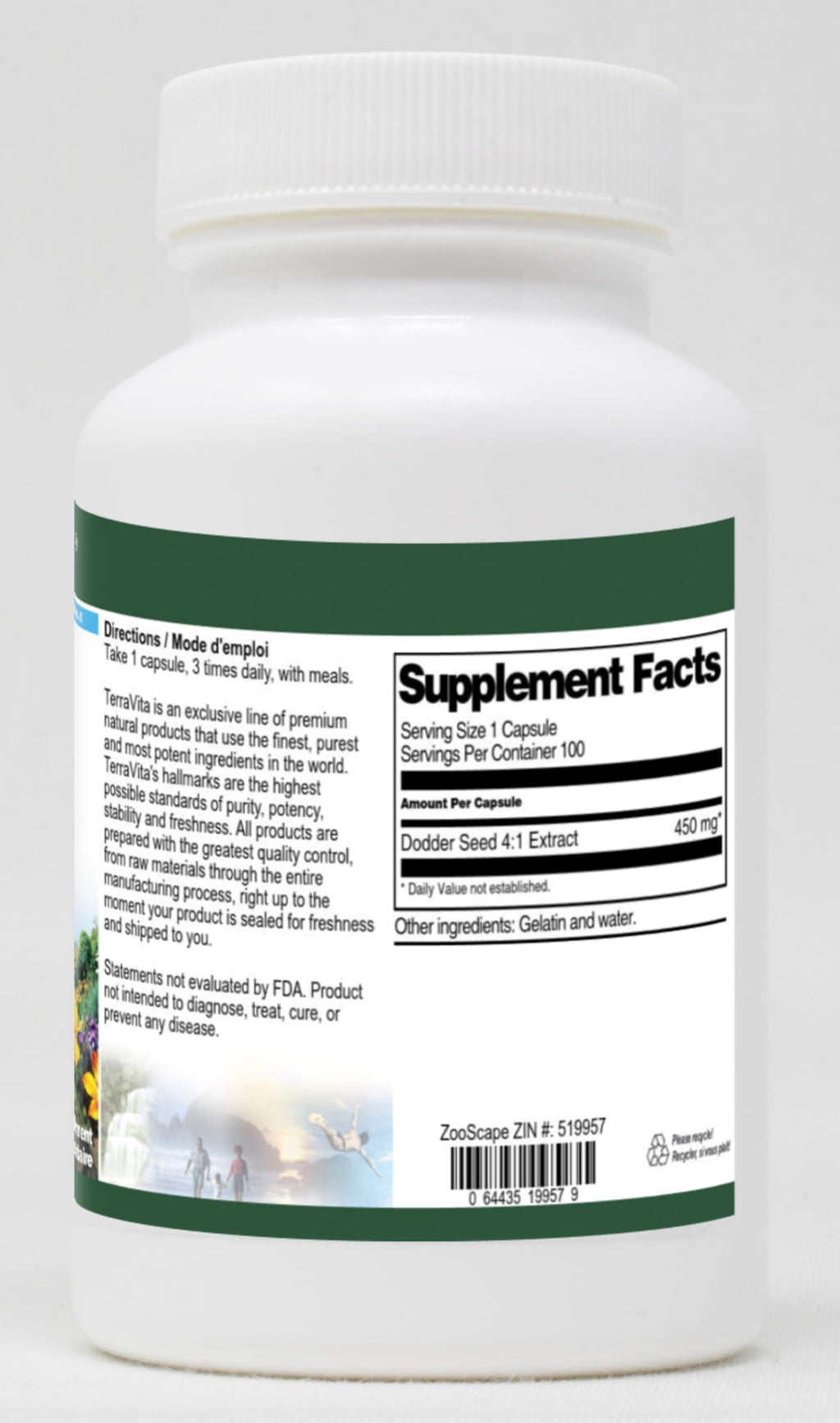 Terravita Dodder Seed 4:1 Extract 450 mg - 100 Capsules - image 2