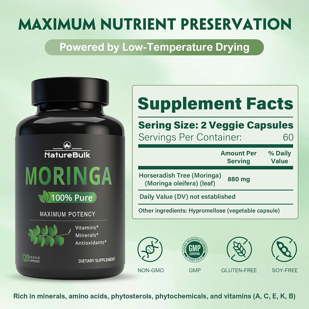 NATUREBULK Moringa Oleifera Leaf Powder 880mg - 120 Capsules - image 5