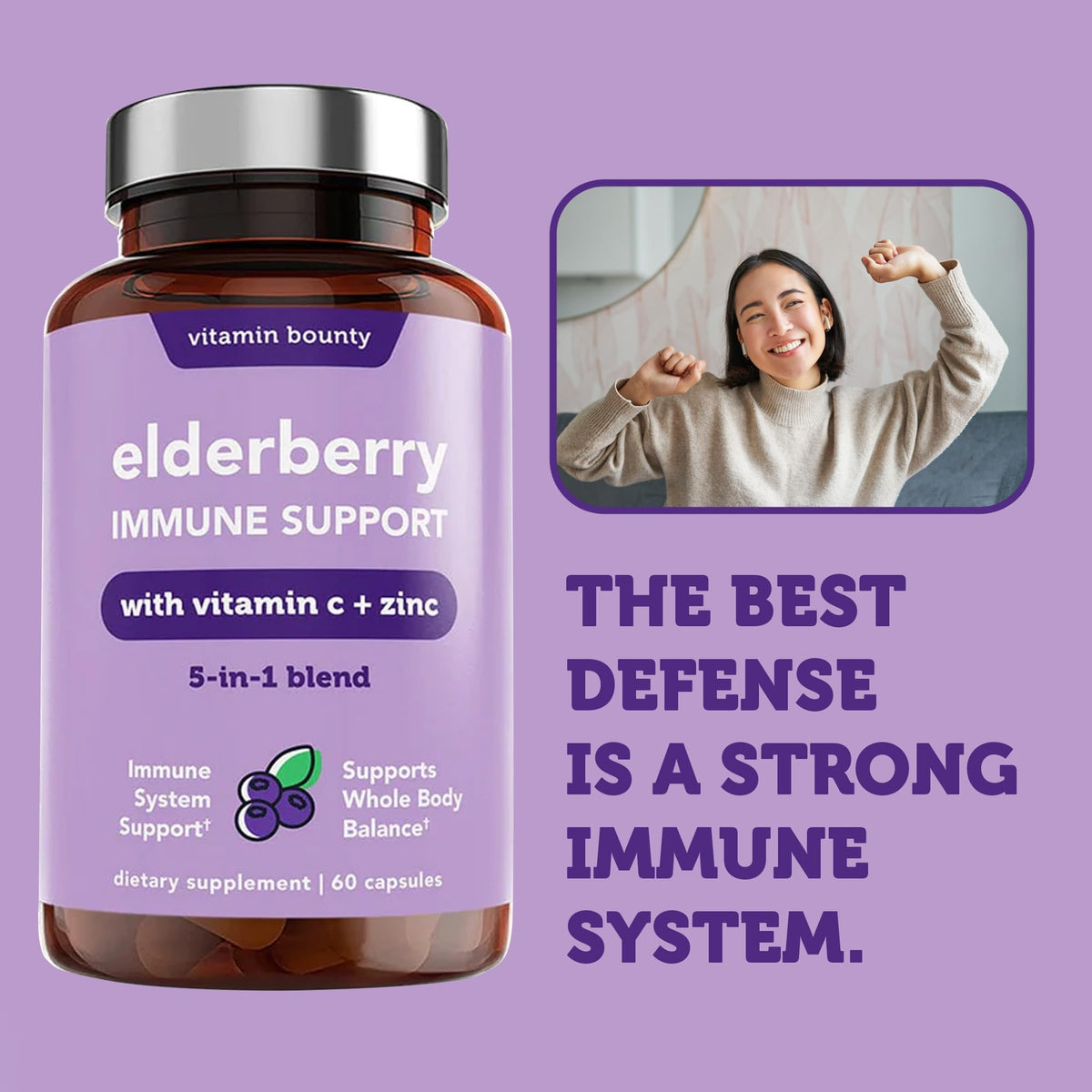 Vitamin Bounty Elderberry Immune Support with Zinc & Vitamin C - 120 Capsules - image 8