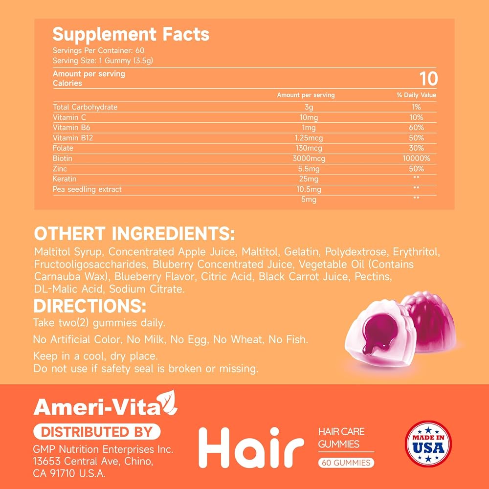 Ameri-Vita Daily Biotin Gummies 3000mcg - 60 Gummies - image 2