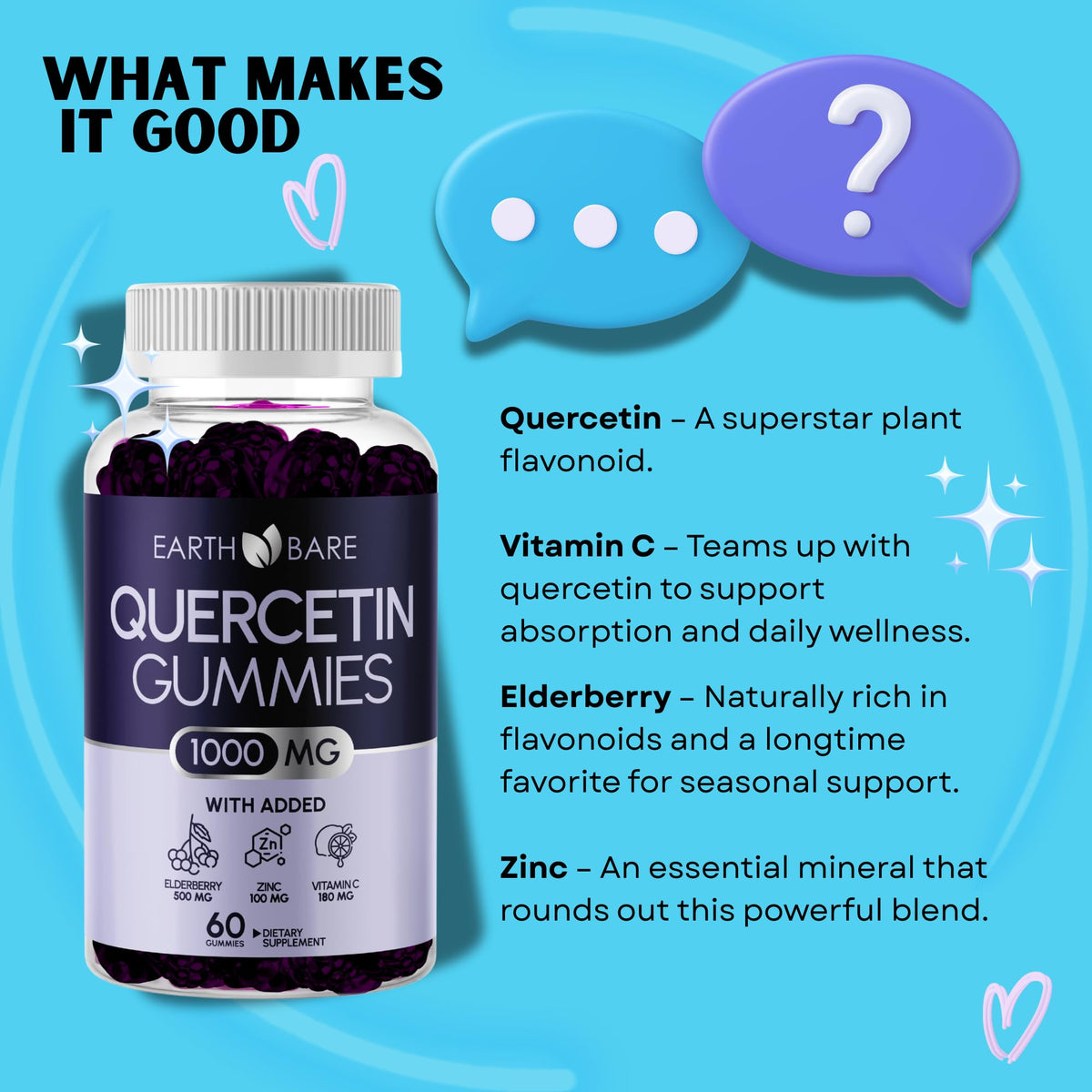 Earth Bare Quercetin Gummies with Elderberry, Zinc & Vitamin C - 60 Gummies - image 4