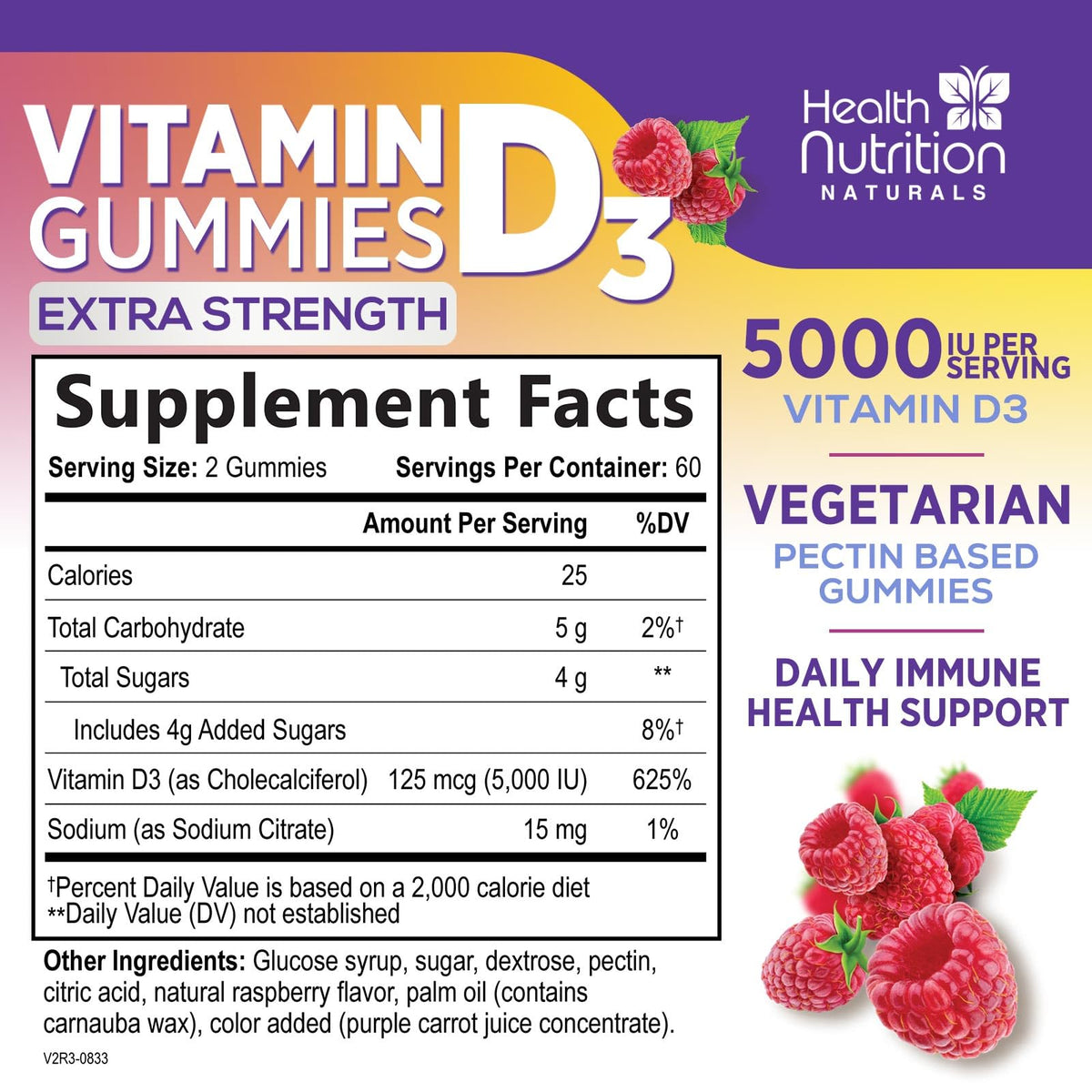 Health Nutrition Naturals Vitamin D3 Gummies 5000 IU (125 mcg)