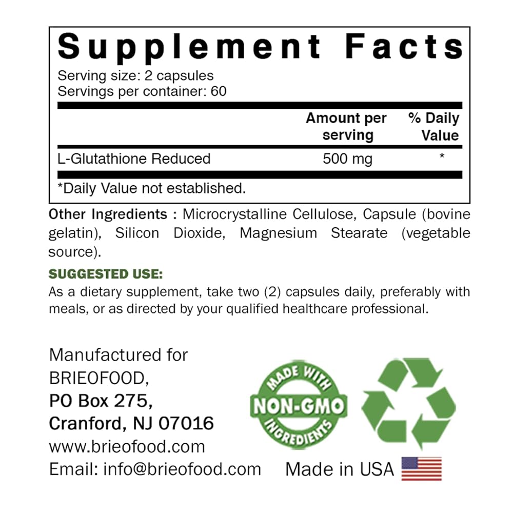 Brieofood Glutathione (Reduced) 500mg Immune Support - 120 Capsules - image 4