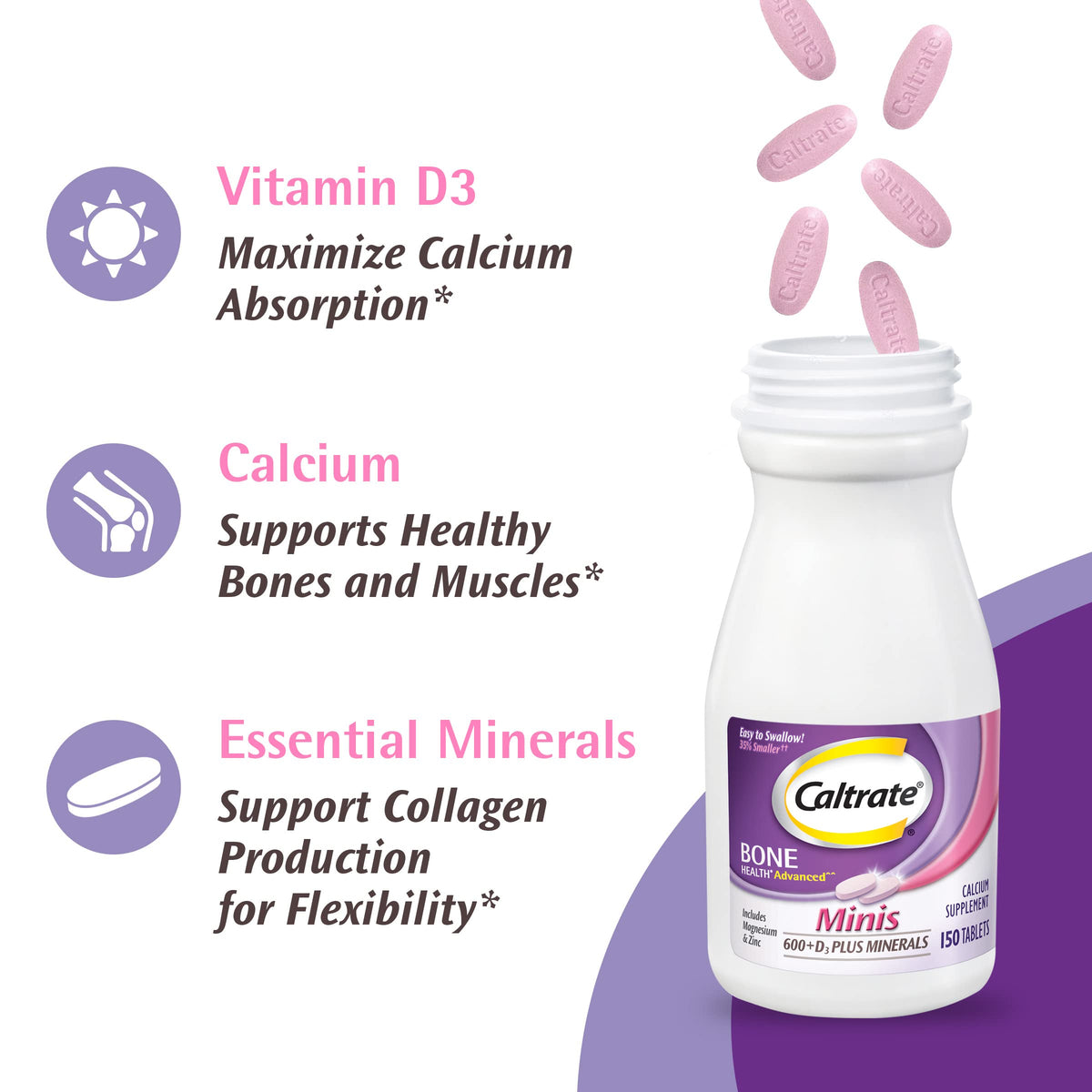 Caltrate Minis 600 Plus D3 Calcium & Vitamin D - 150 Tablets - image 6