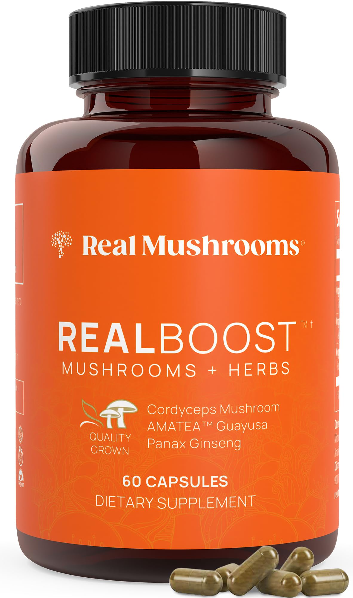 Real Mushrooms RealBoost Cordyceps Mushroom Capsules for Energy - 60ct