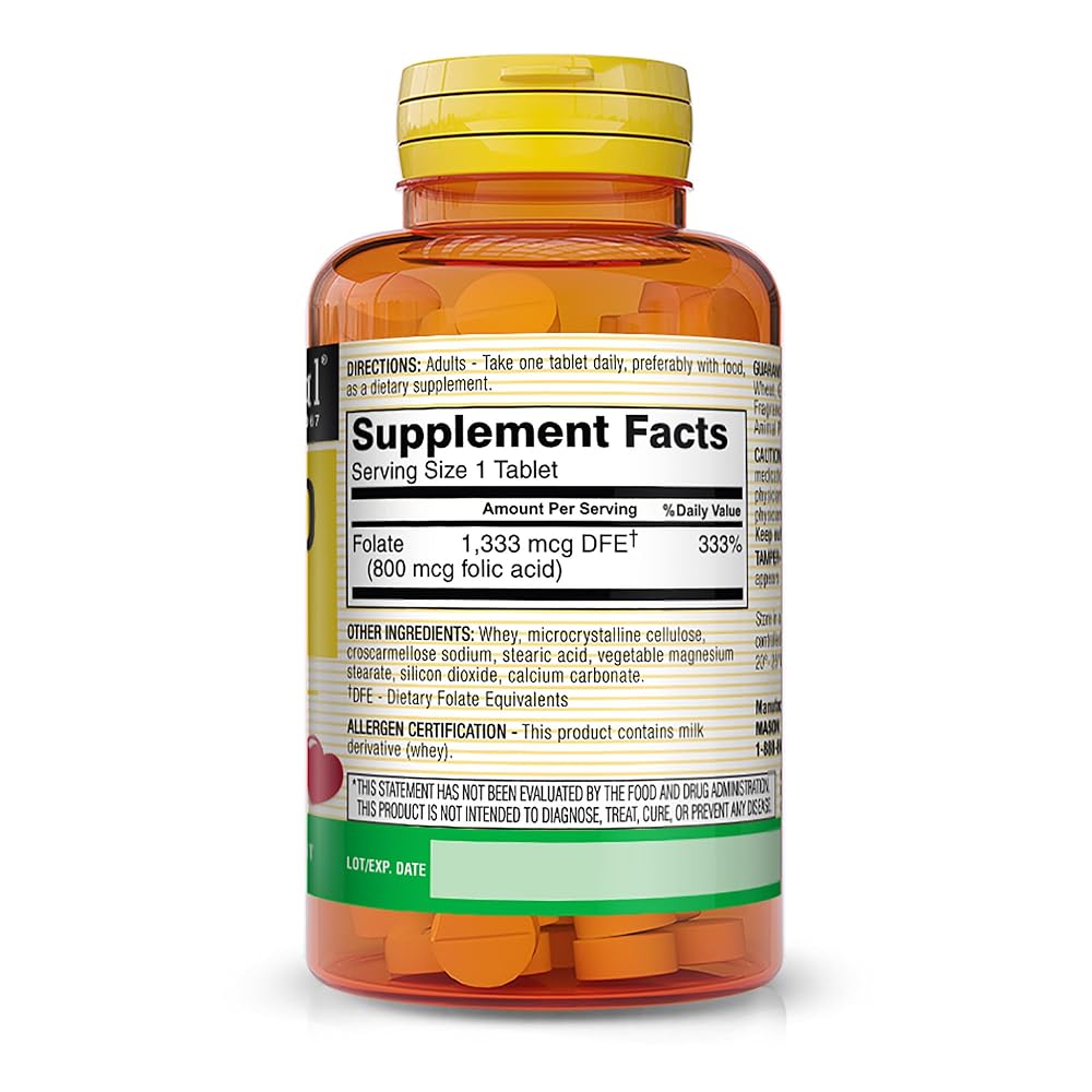 MASON NATURAL Folic Acid 800 mcg Prenatal Support - 300 Tablets - image 2