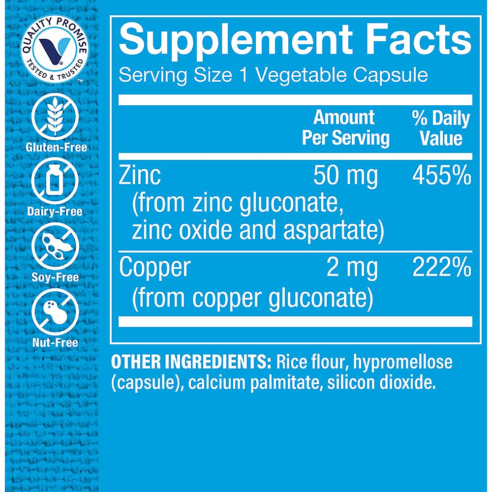 The Vitamin Shoppe Zinc 50 mg with Copper - 100 Vegetarian Capsules - image 2