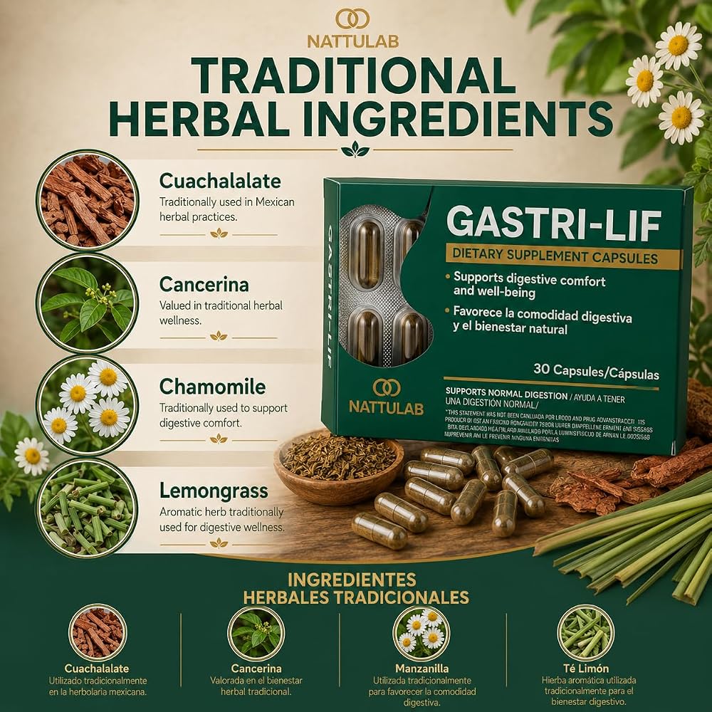 NATTULAB Gastri-Lif Herbal Digestive Support - 30 Capsules - image 3