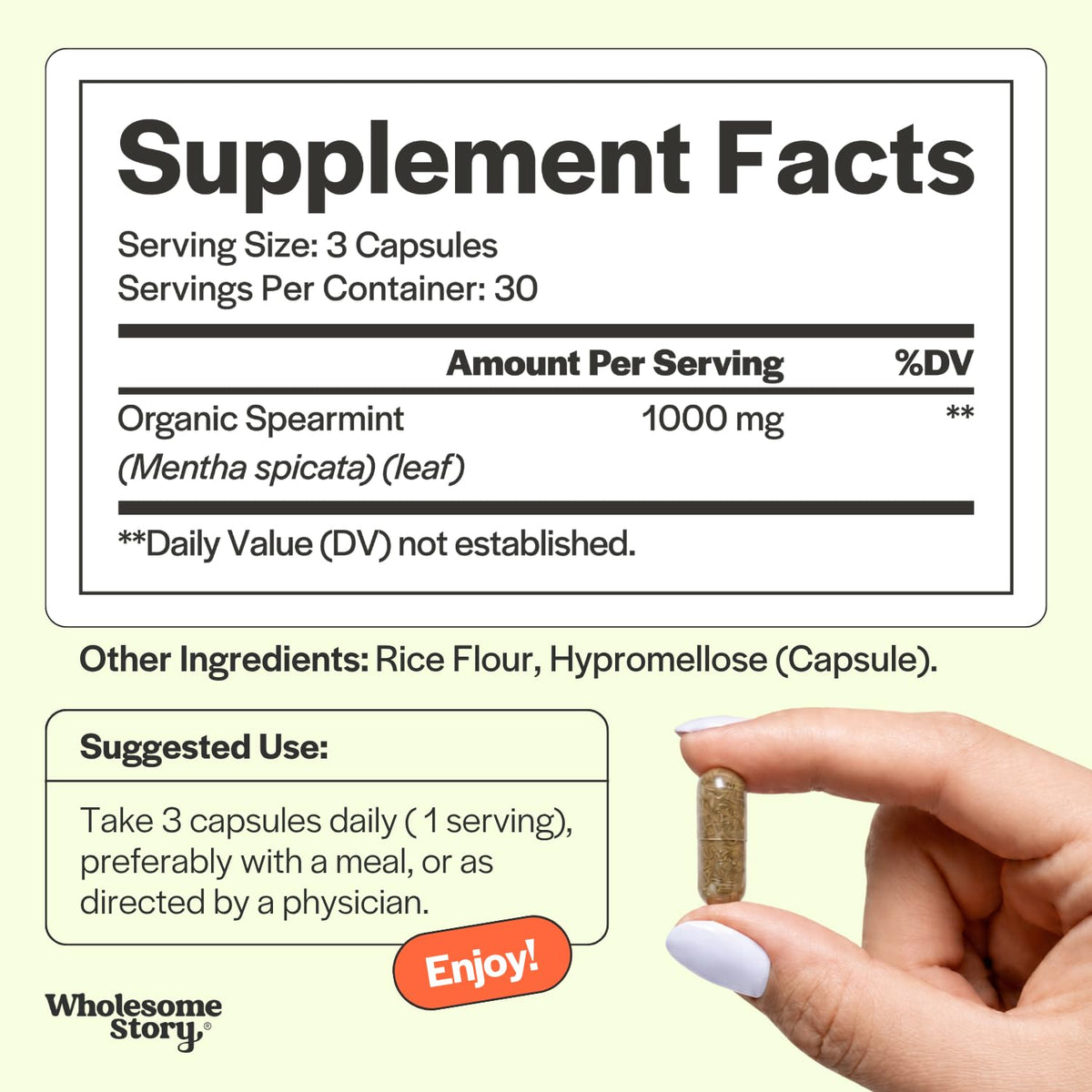 Wholesome Story Spearmint Capsules Hormone Support - 90 Capsules - image 4