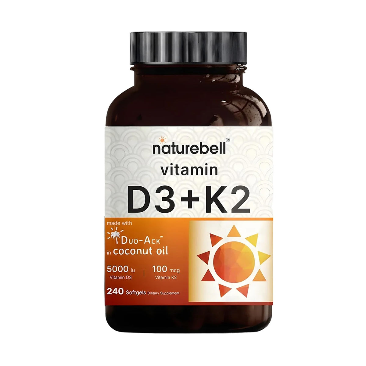 NatureBell Vitamin D3 5000 IU & K2 100mcg - 240 Softgels