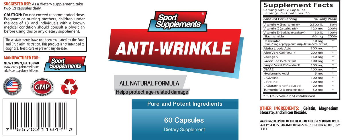 Sport Supplements Niacinamide & Vitamin C Anti-Wrinkle Capsules - 60 Capsules - image 3