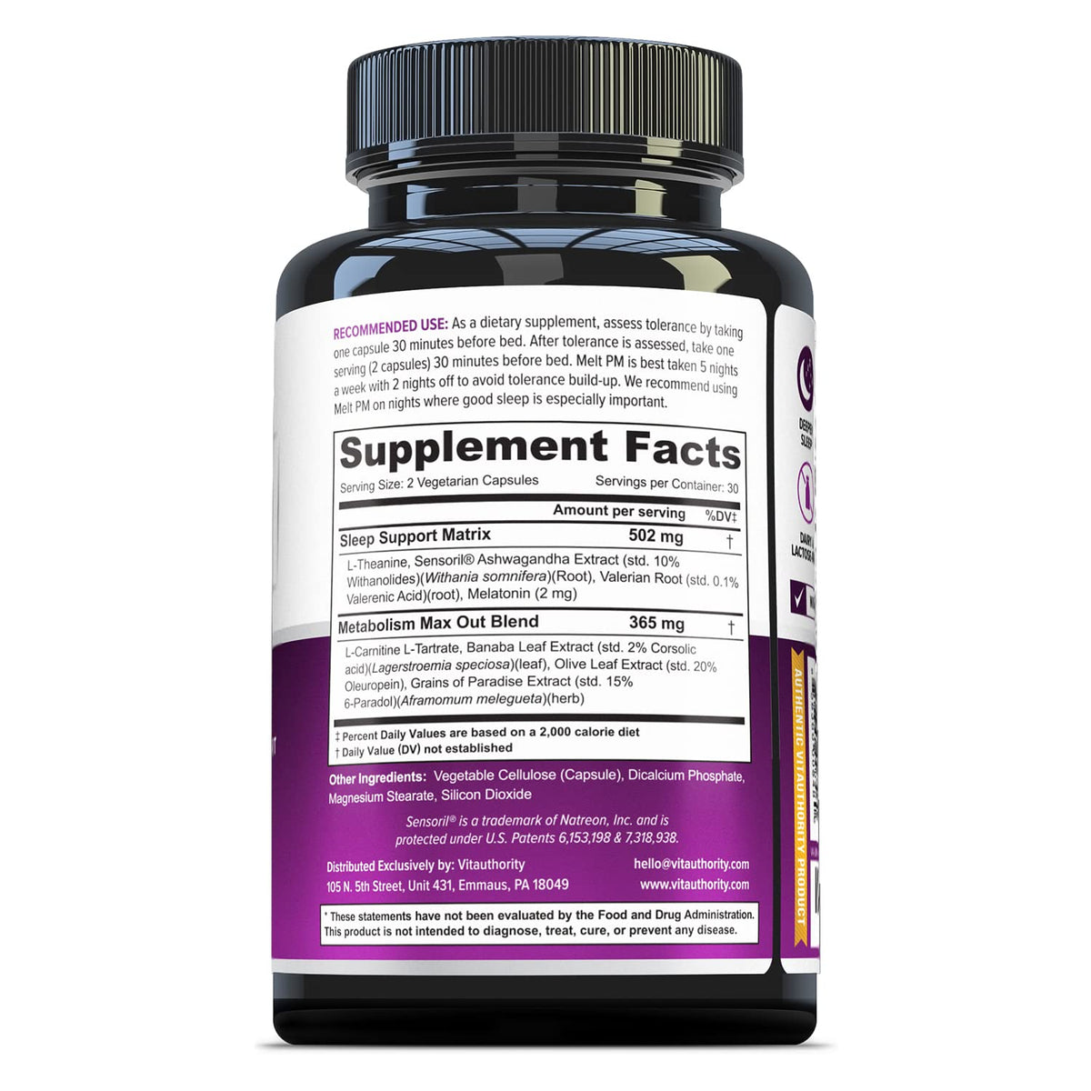 Vitauthority MELT PM Nighttime Sleep & Weight Loss Support - 60 Capsules - image 3