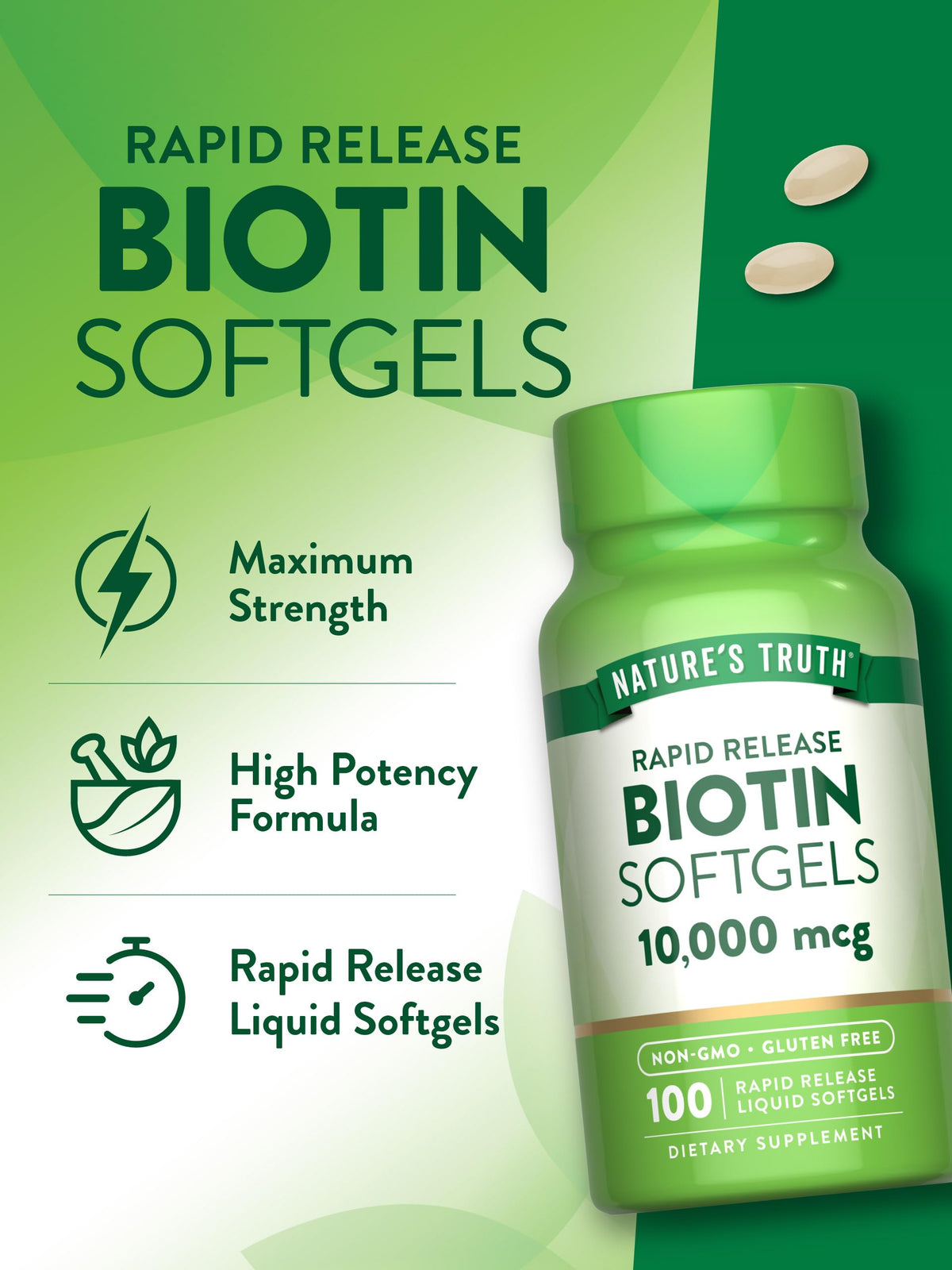 Nature's Truth Biotin 10,000mcg Rapid Release Softgels - 100 Count - image 5