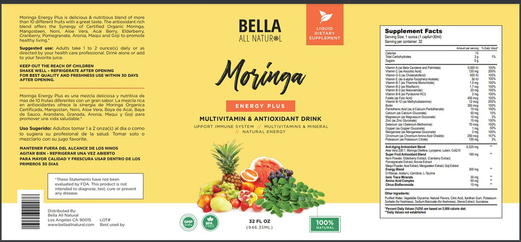 Bella All Natural Moringa Juice Energy Plus Multivitamin - 32 Fl Oz - image 8