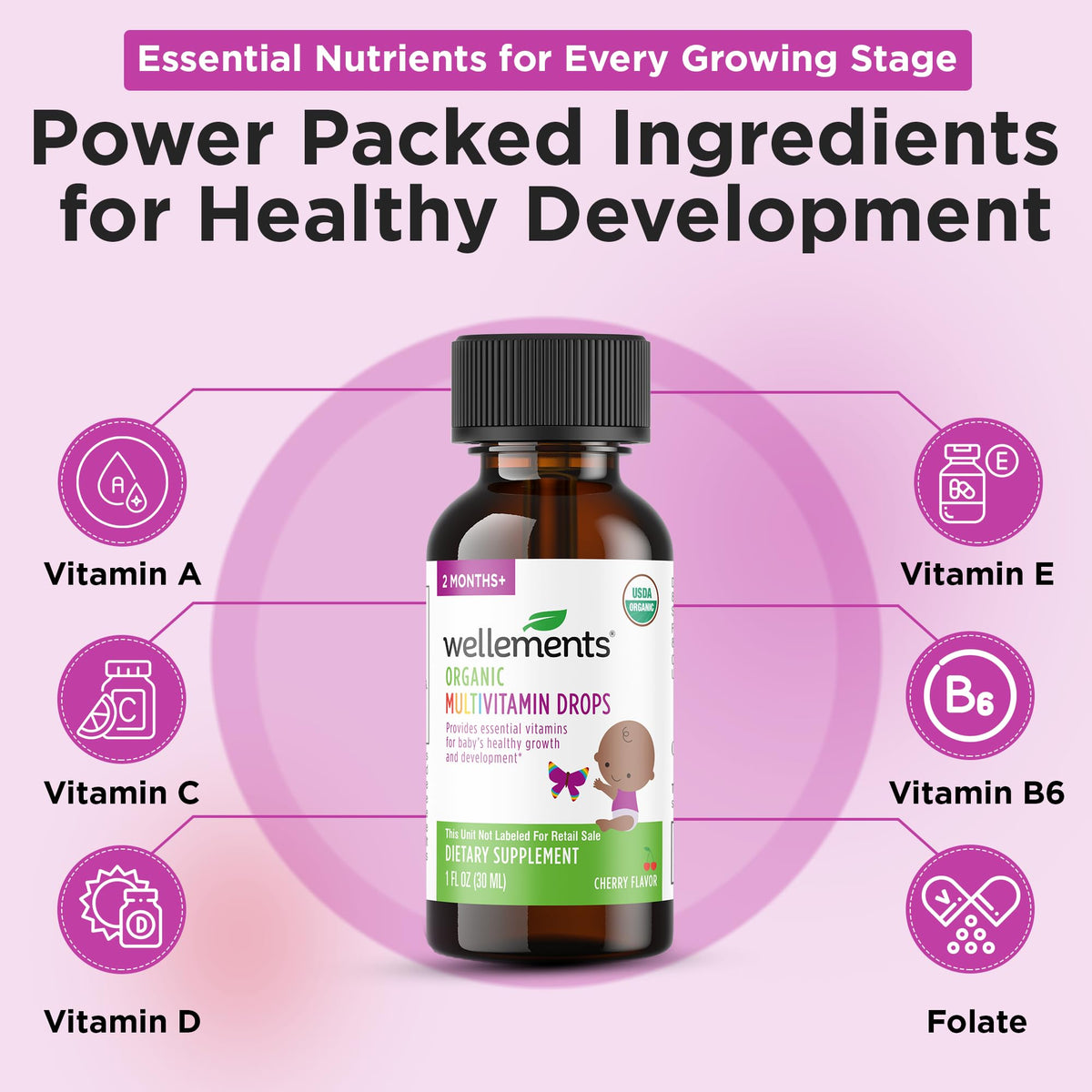 Wellements Organic Liquid Baby Multivitamin Drops Cherry - 1 Fl Oz - image 5
