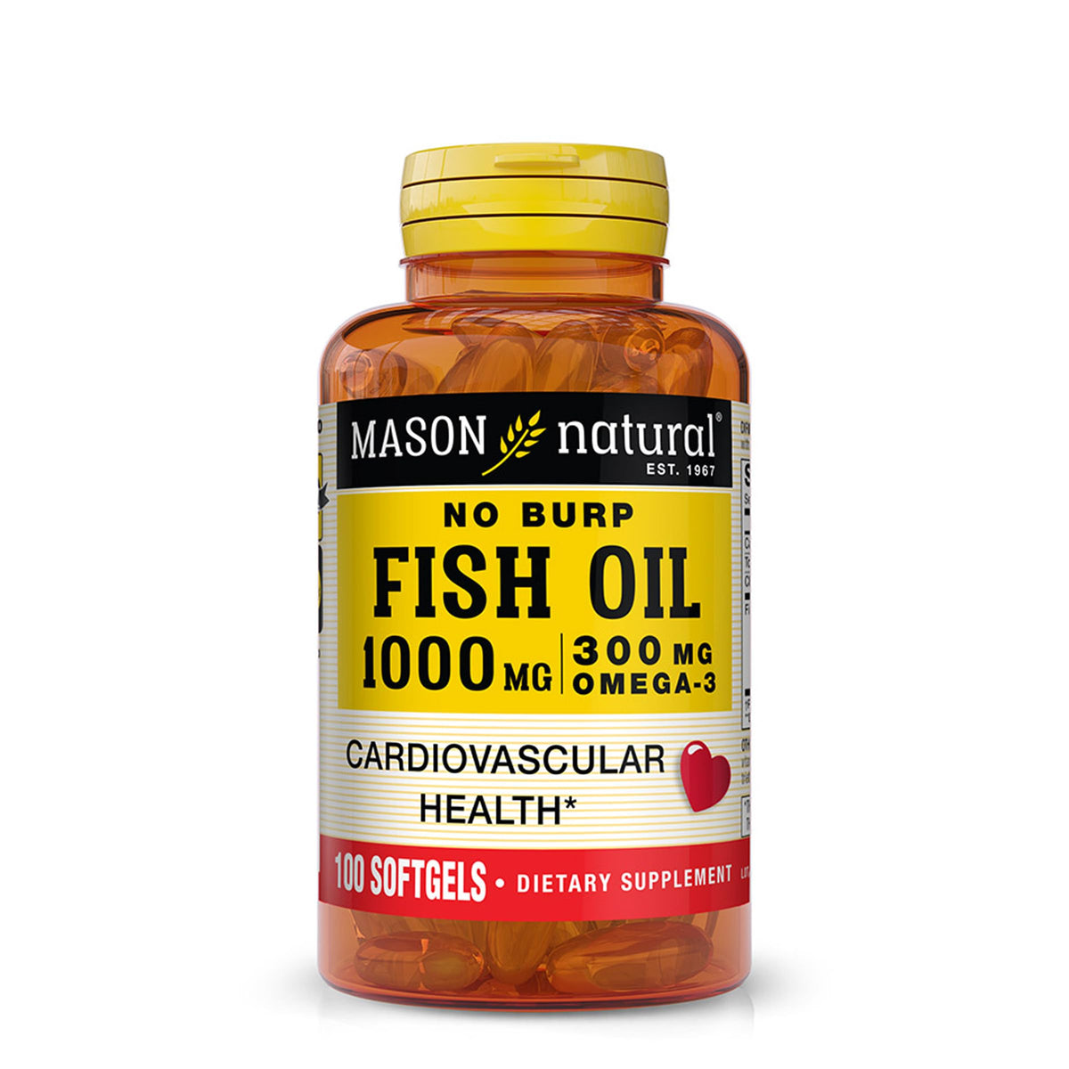 MASON NATURAL No Burp Fish Oil 1000 mg Omega-3 - 100 Softgels