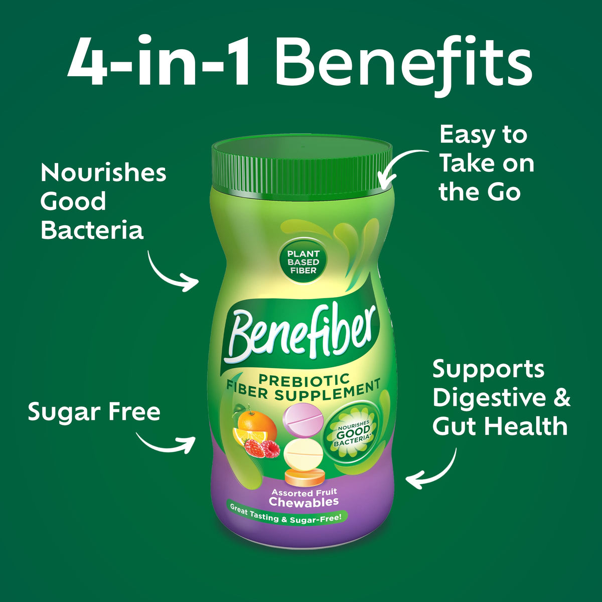 Benefiber Chewable Prebiotic Fiber Tablets Assorted Fruit - 100 Count - image 2
