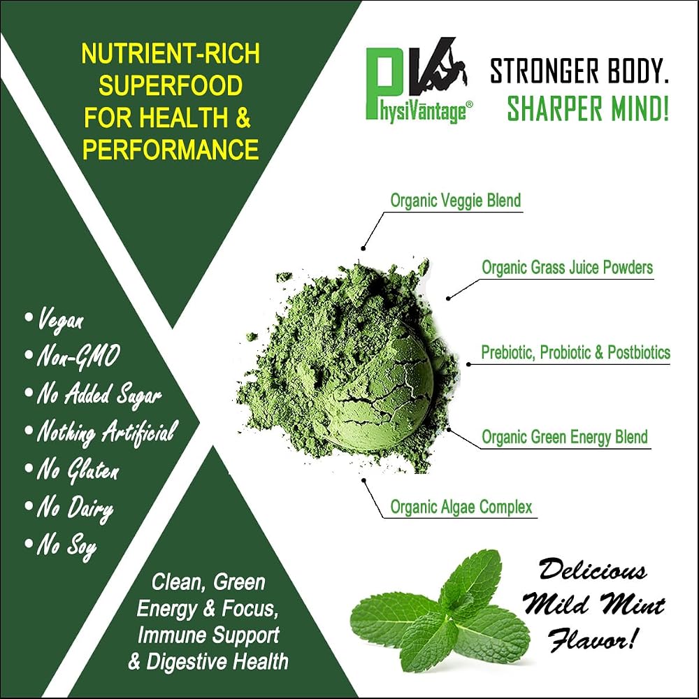 PhysiVantage Organic Greens Powder for Energy & Immunity - 25 Servings - image 2