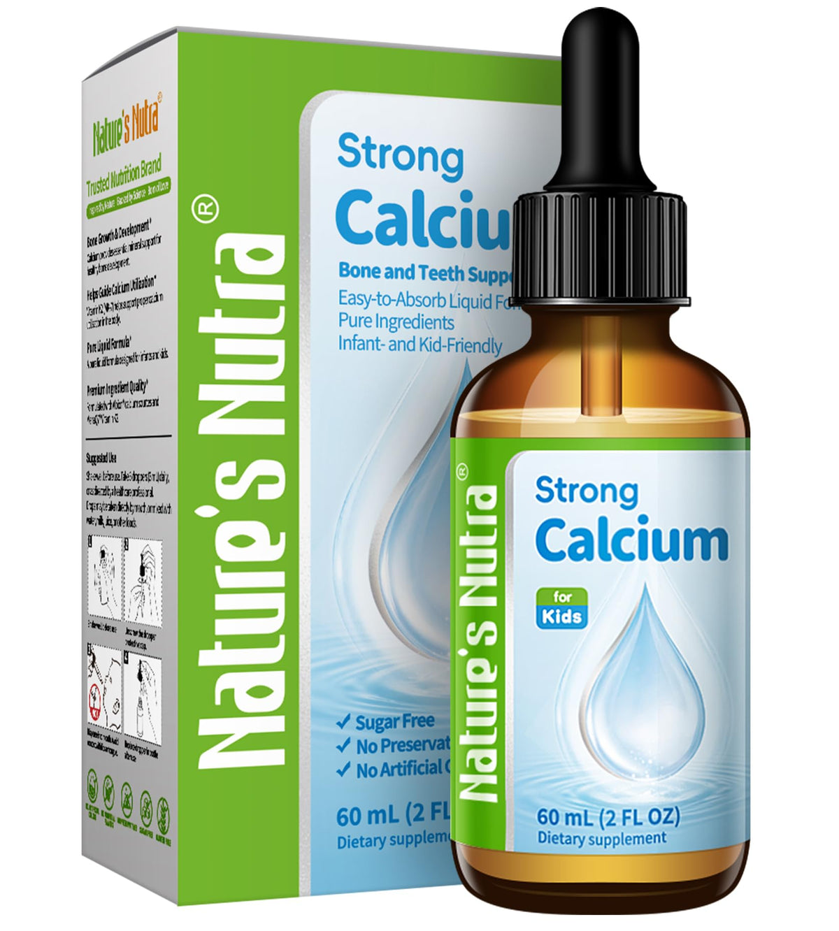 Nature's Nutra Strong Calcium with K2 Liquid Drops - 2 Fl Oz