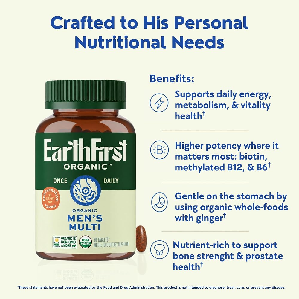 EarthFirst Organic Men's Multivitamin with Methylated B12 - 30 Tablets - image 3