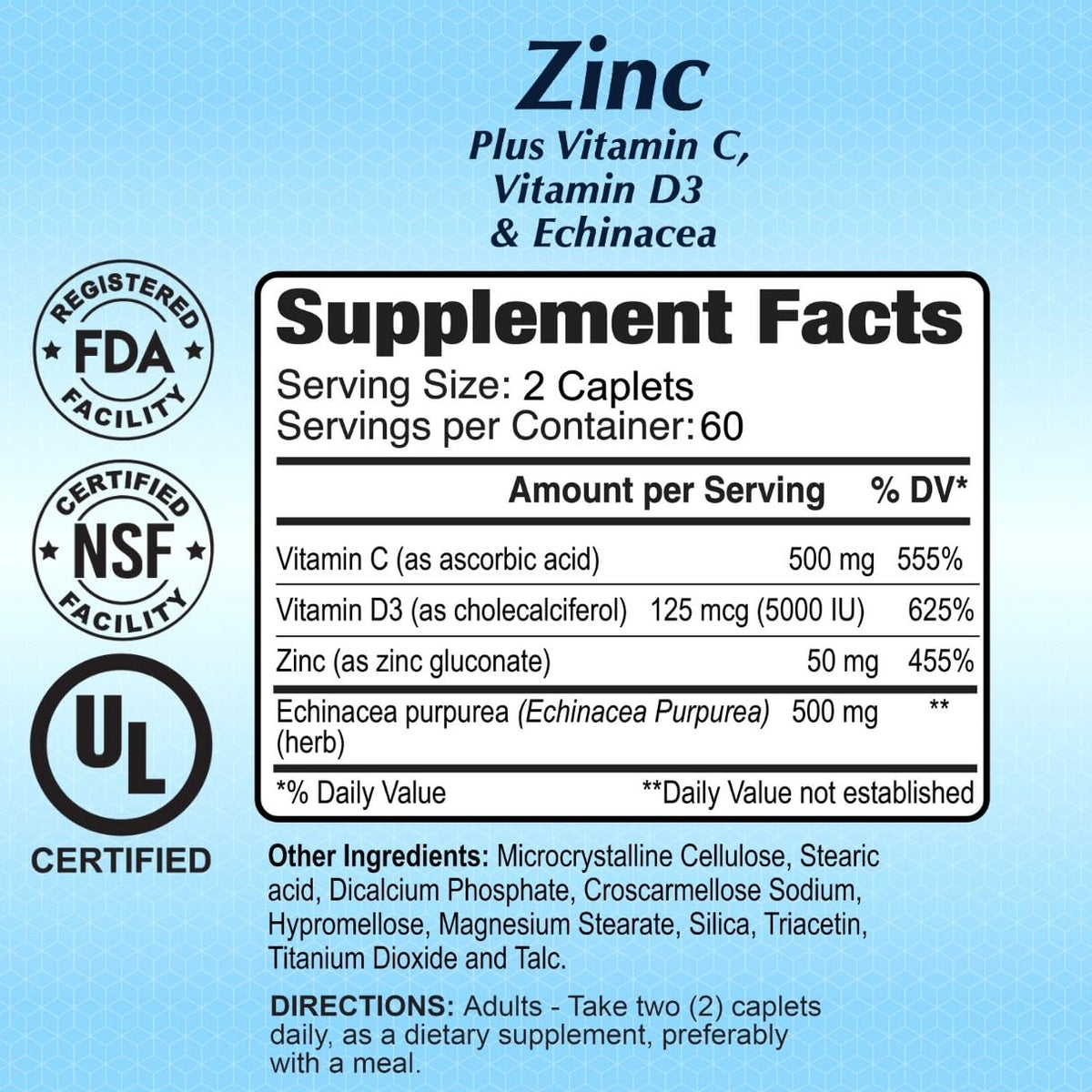 ALFA VITAMINS Zinc + Vitamin C D3 & Echinacea Immune Support - 120 Caplets - image 5