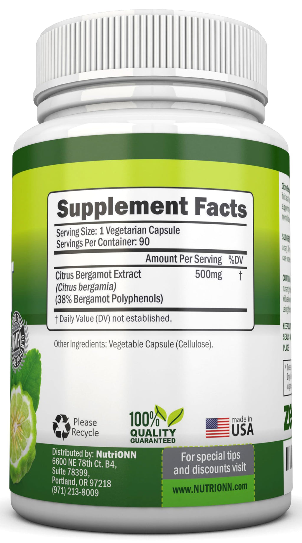 NutriONN Citrus Bergamot 500 mg - 90 Vegetarian Capsules - image 2