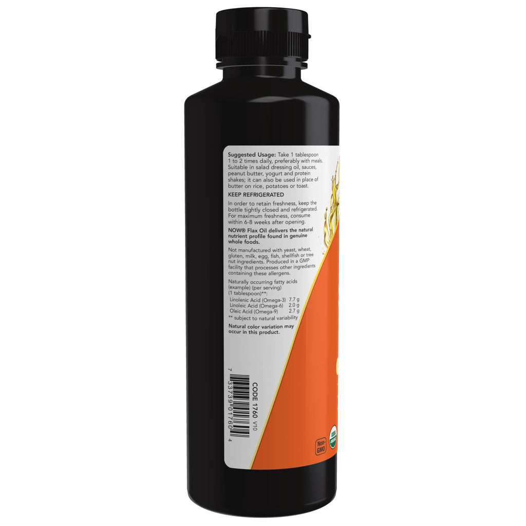 Now Supplements, Certified Organic Flax Seed Oil Liquid, Cold-Pressed
