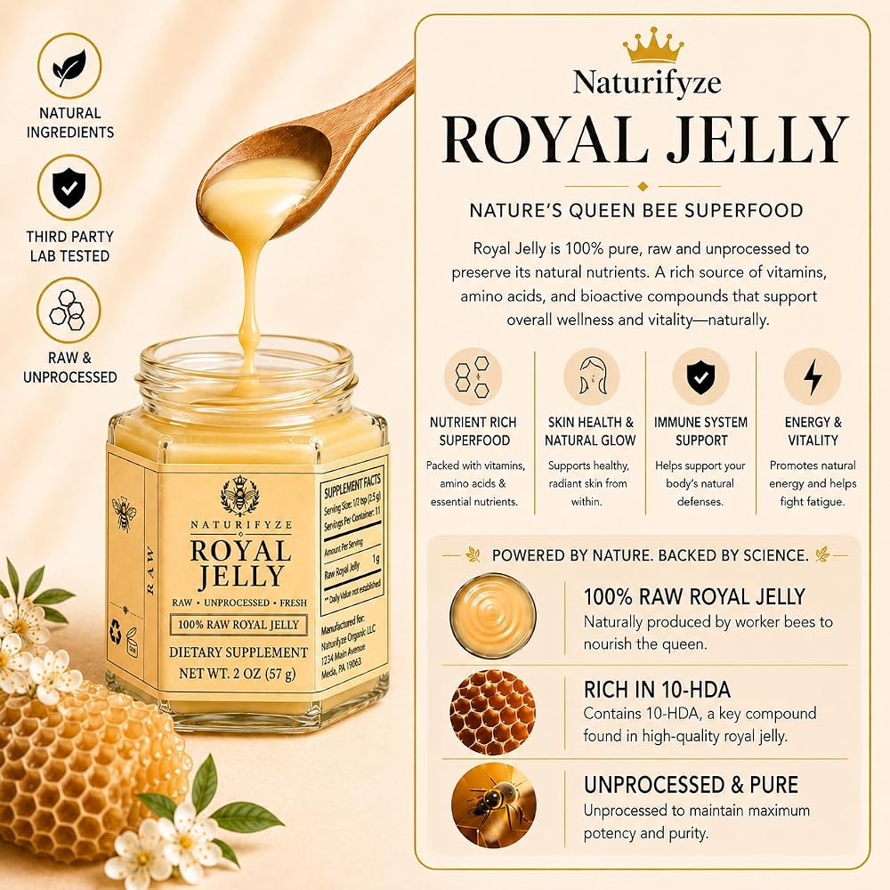Naturifyze 100% Raw Royal Jelly Pure Nutrition Supplement - 2 fl oz - image 3