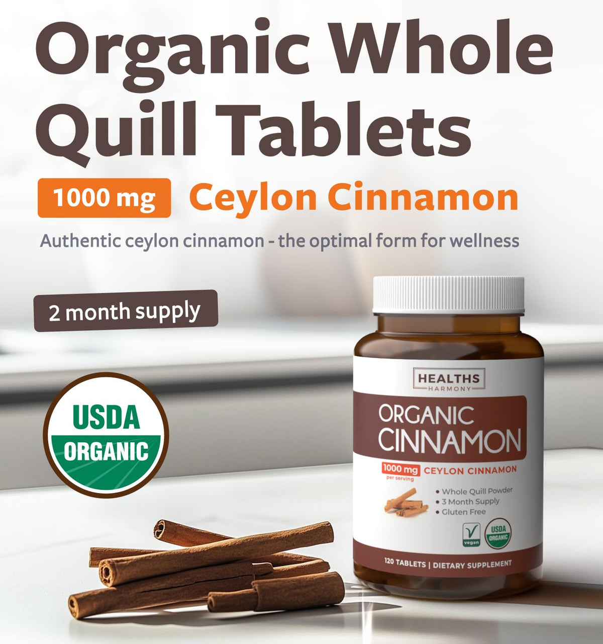 Healths Harmony USDA Organic Ceylon Cinnamon Pills - 120 Tablets - image 2