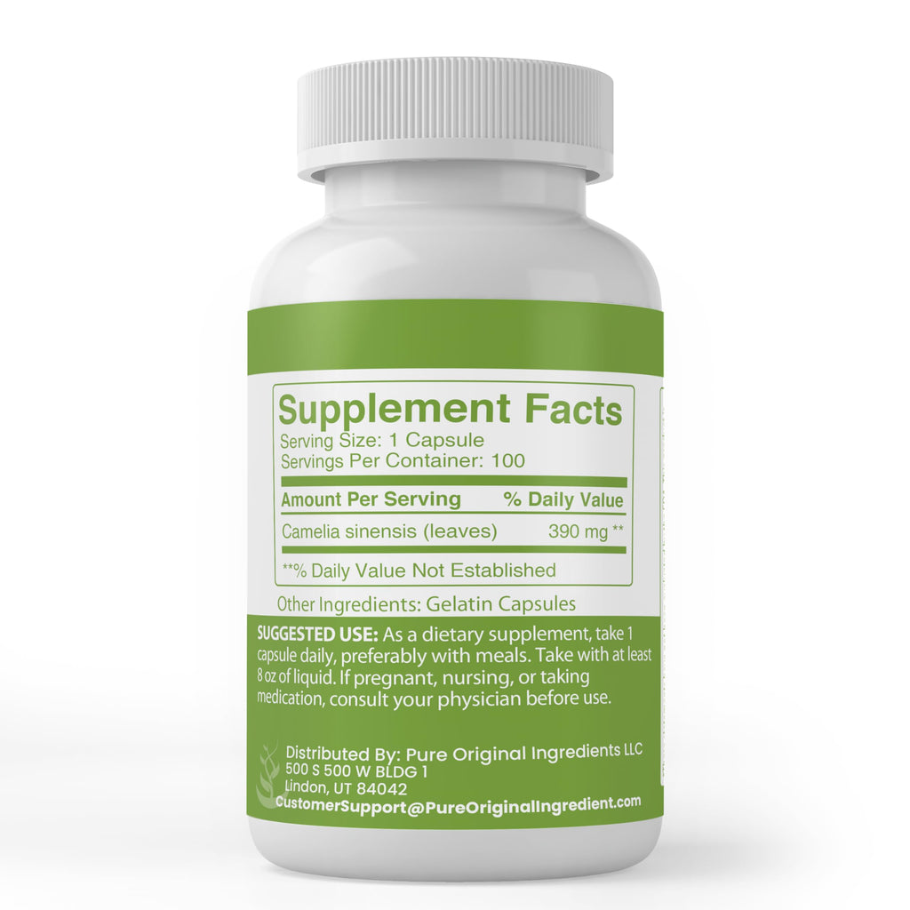 PURE ORIGINAL INGREDIENTS Green Tea Extract - 100 Capsules - image 2