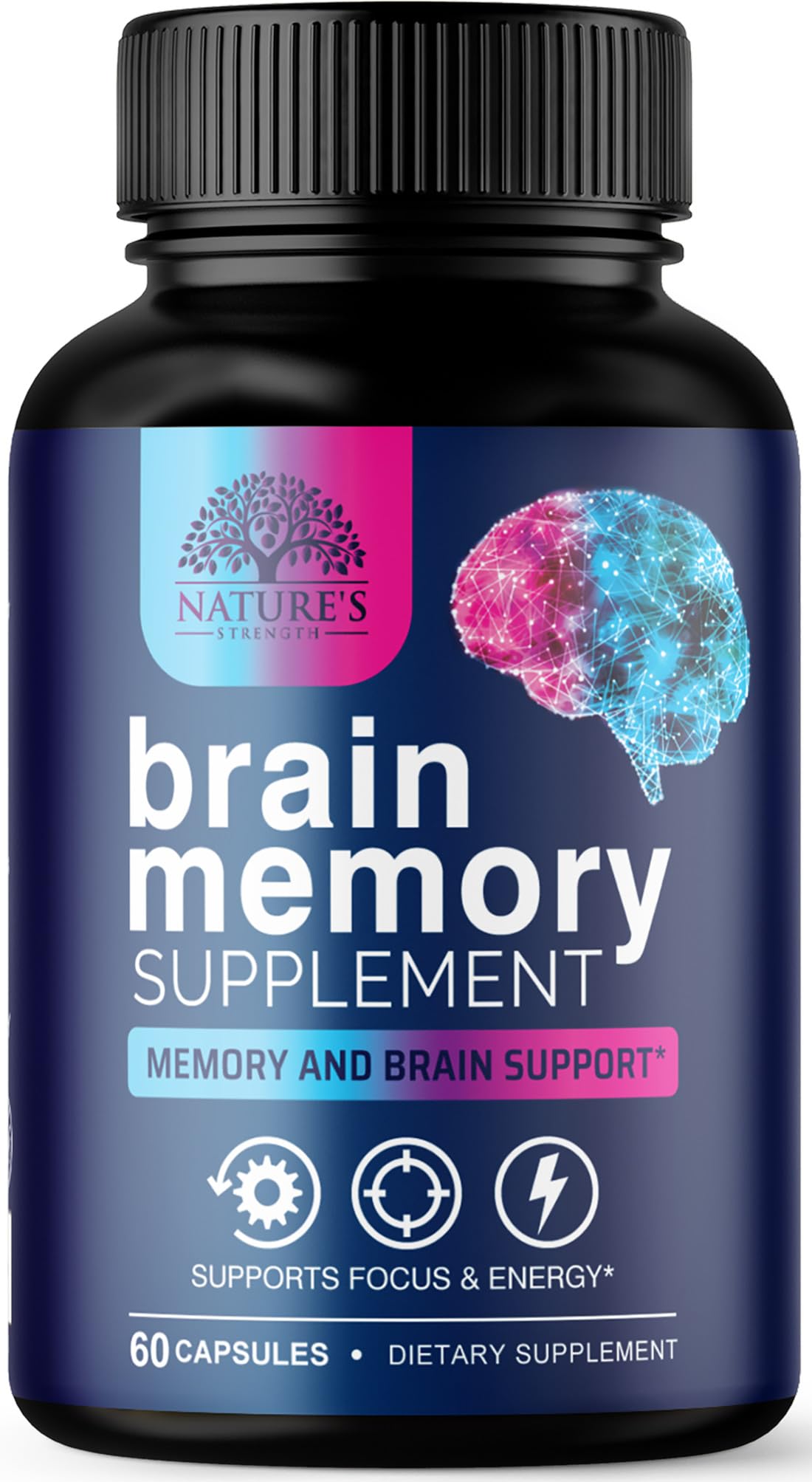 Nature's Strength Brain Memory Supplement Nootropics - 60 Capsules