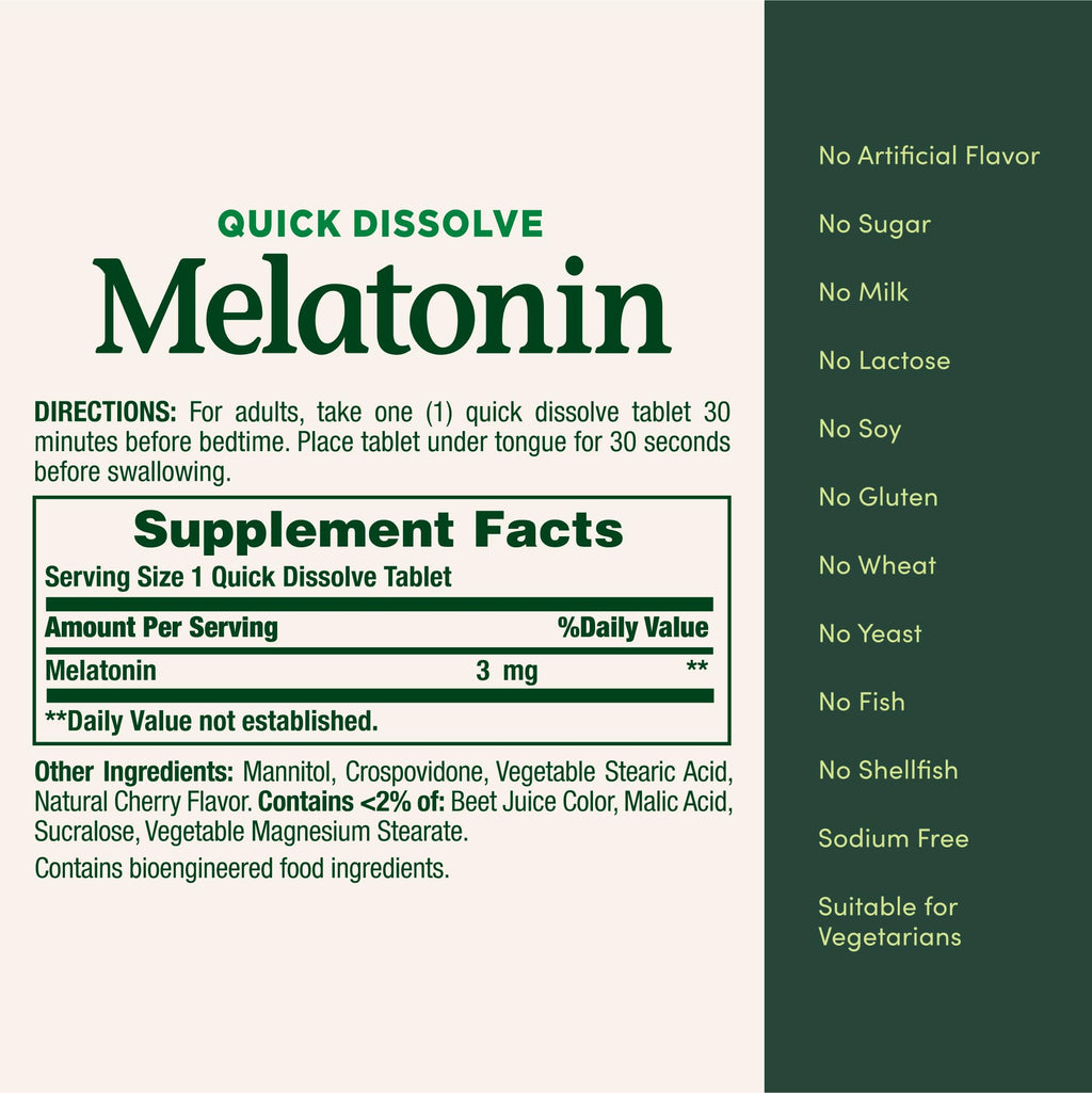 Nature's Bounty Melatonin 3mg Quick Dissolve for Sleep - 240 Tablets - image 5