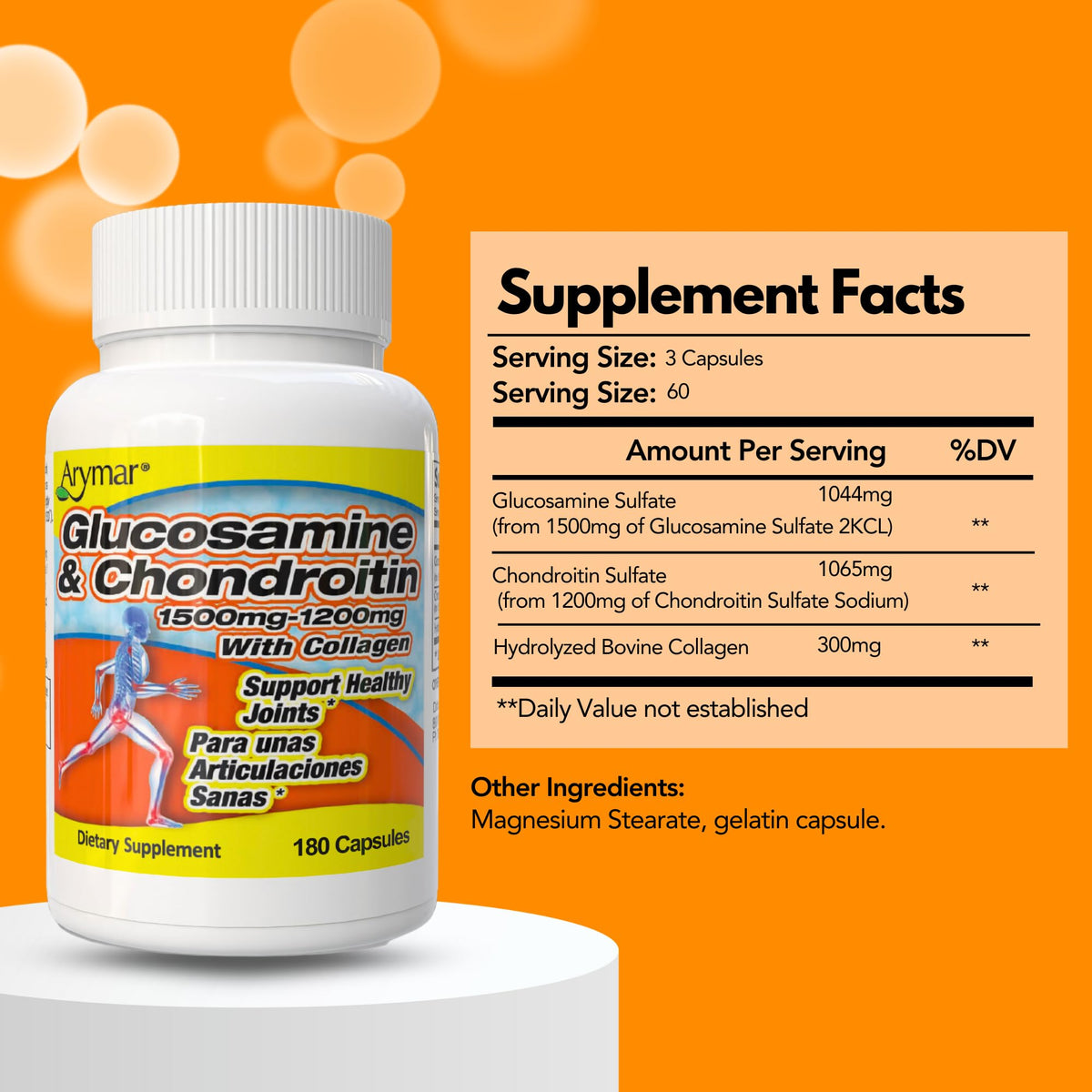 Arymar Glucosamine 1500mg & Chondroitin 1200mg with Collagen - 90 Capsules - image 3