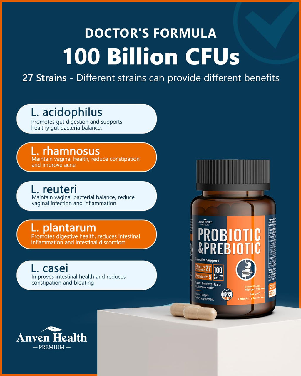 Anven Health Probiotics 100 Billion CFU with Prebiotics - 60 Capsules - image 4
