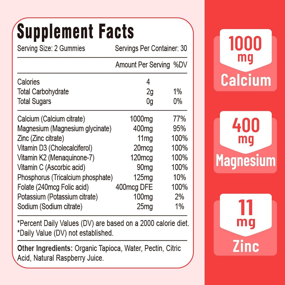 Vazatisi Calcium Magnesium Zinc Gummies with Vitamin D3 & K2 - 120 Gummies - image 2