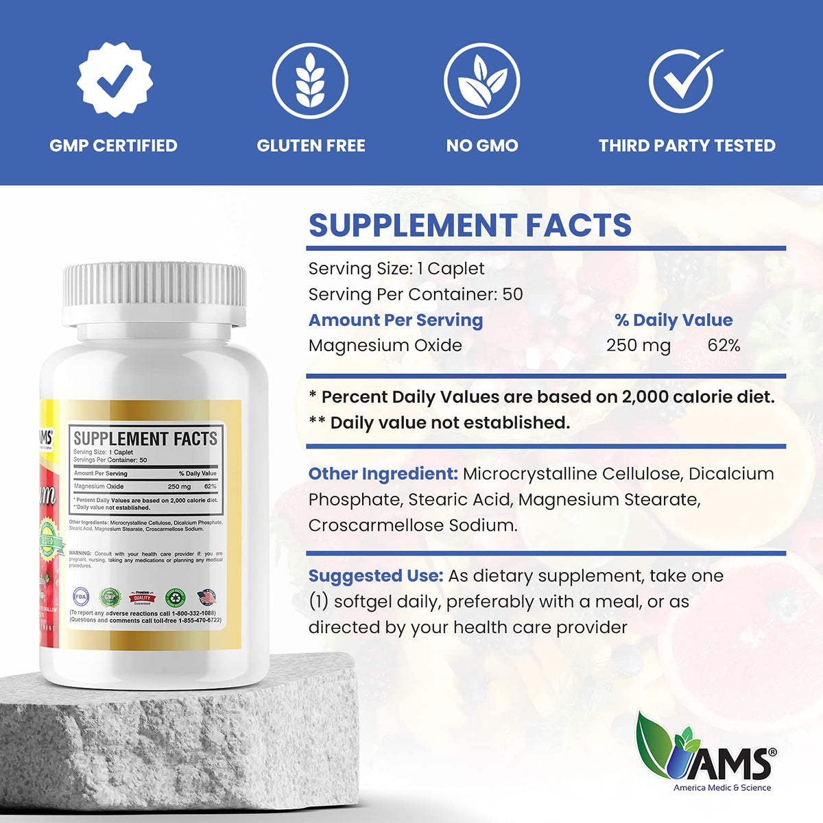 America Medic & Science Magnesium 250 mg - 100 Caplets - image 4
