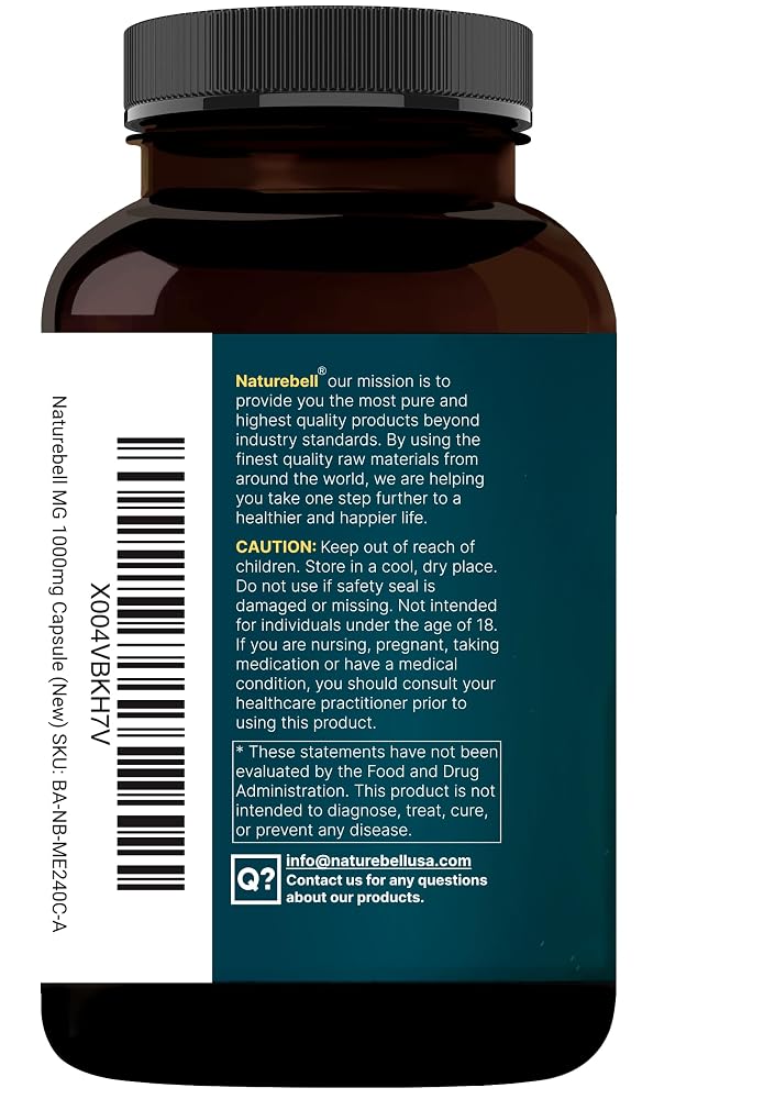 NatureBell Pure Magnesium Glycinate 1000mg - 240 Vegetarian Capsules - image 9