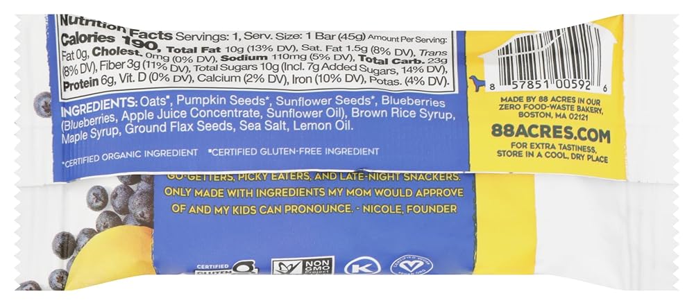 88 Acres Blueberry Lemon Seed Oat Bar, Gluten Free, Nut Free - 9 Bars - image 2