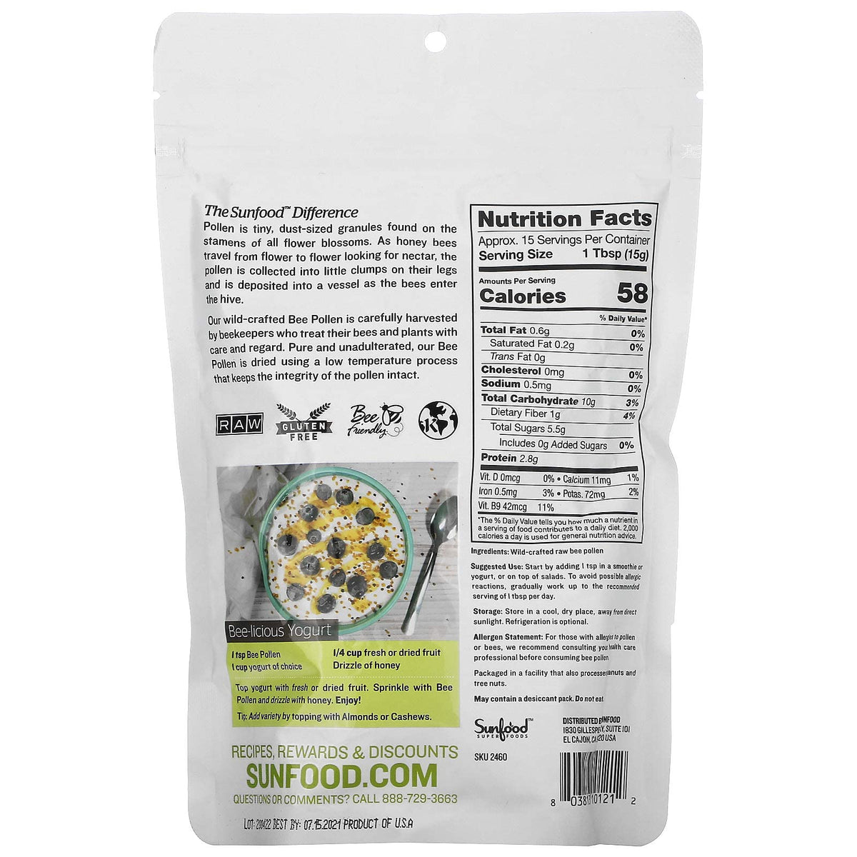 Sunfood Superfoods Raw Bee Pollen Granules - 8 oz - image 2