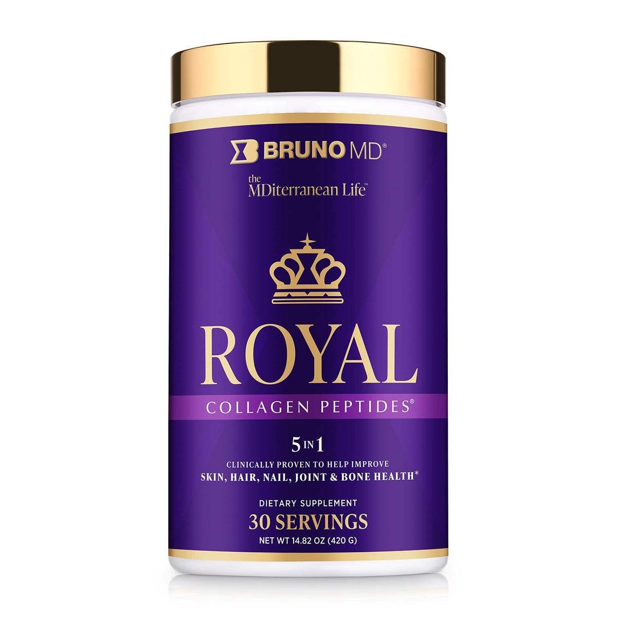 BRUNO MD Royal Collagen Peptides Powder with Vitamin C - 14.82 oz