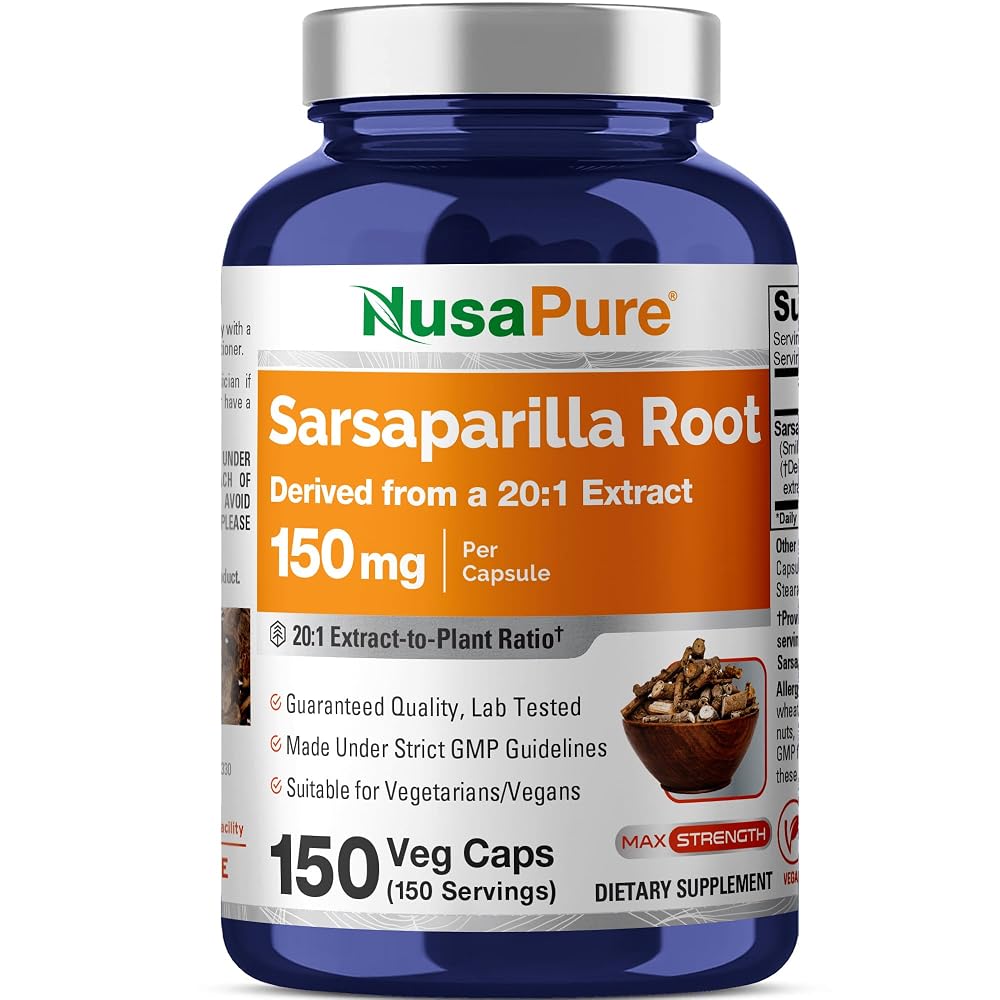 NusaPure Sarsaparilla Root 150mg - 150 Vegetarian Capsules