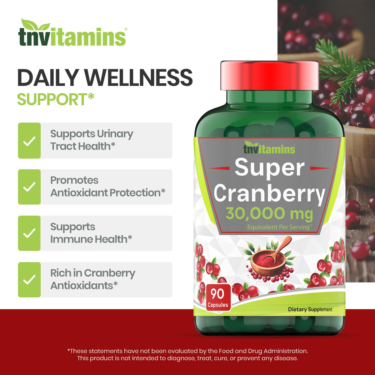 tnvitamins Cranberry Pills Urinary Tract Support - 90 Capsules - image 4