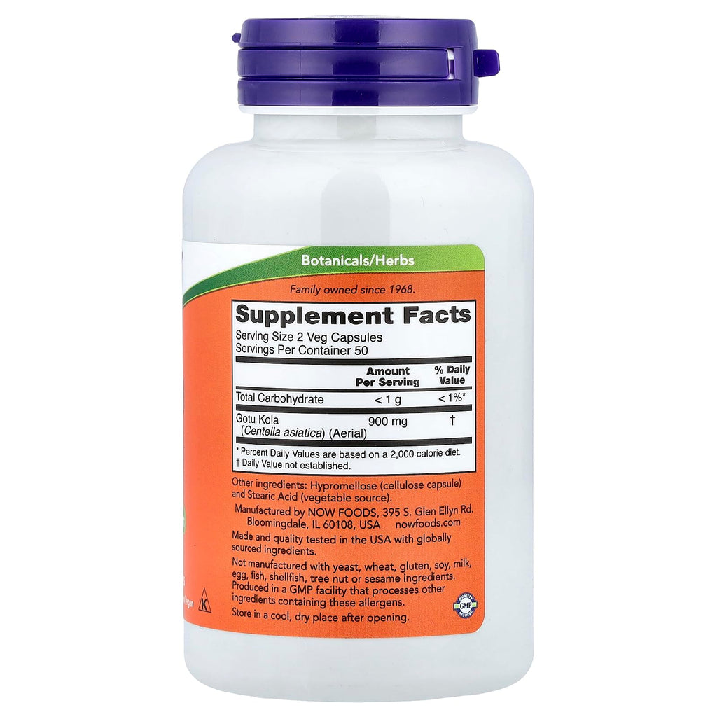 NOW Foods Gotu Kola 450mg - 100 Vegetarian Capsules - image 2
