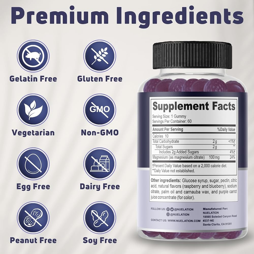 NUELATION Magnesium Citrate Gummies 100mg for Sleep - 60 Gummies - image 4