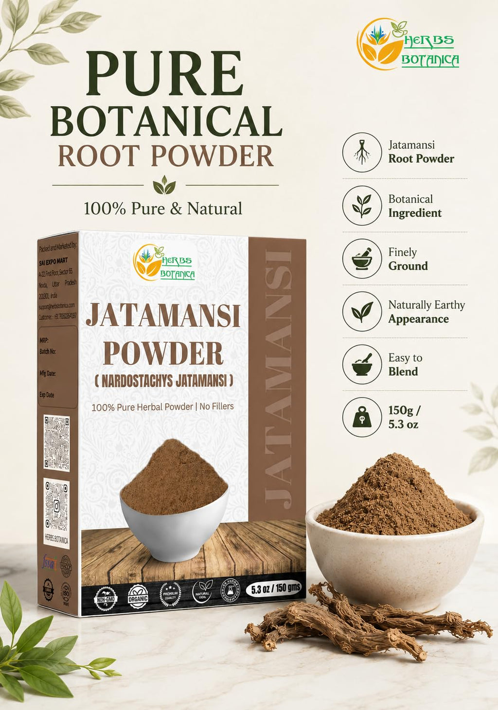 Herbs Botanica Jatamansi Root Powder for Hair Growth - 150g - image 2