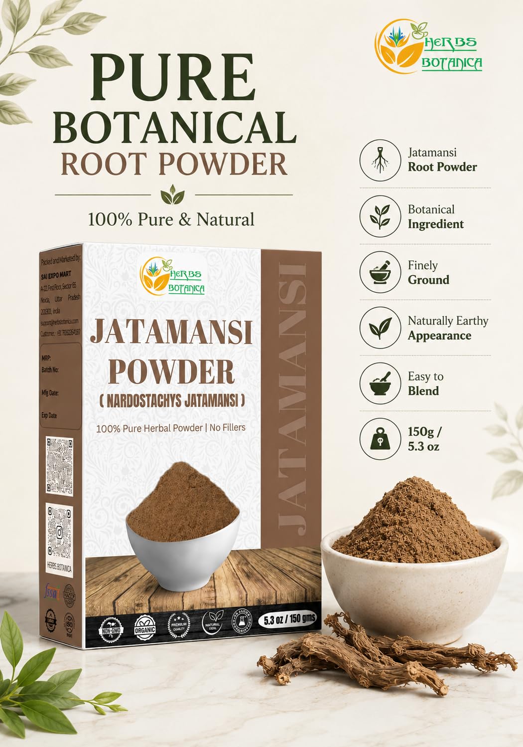 Herbs Botanica Jatamansi Root Powder for Hair Growth - 150g - image 2