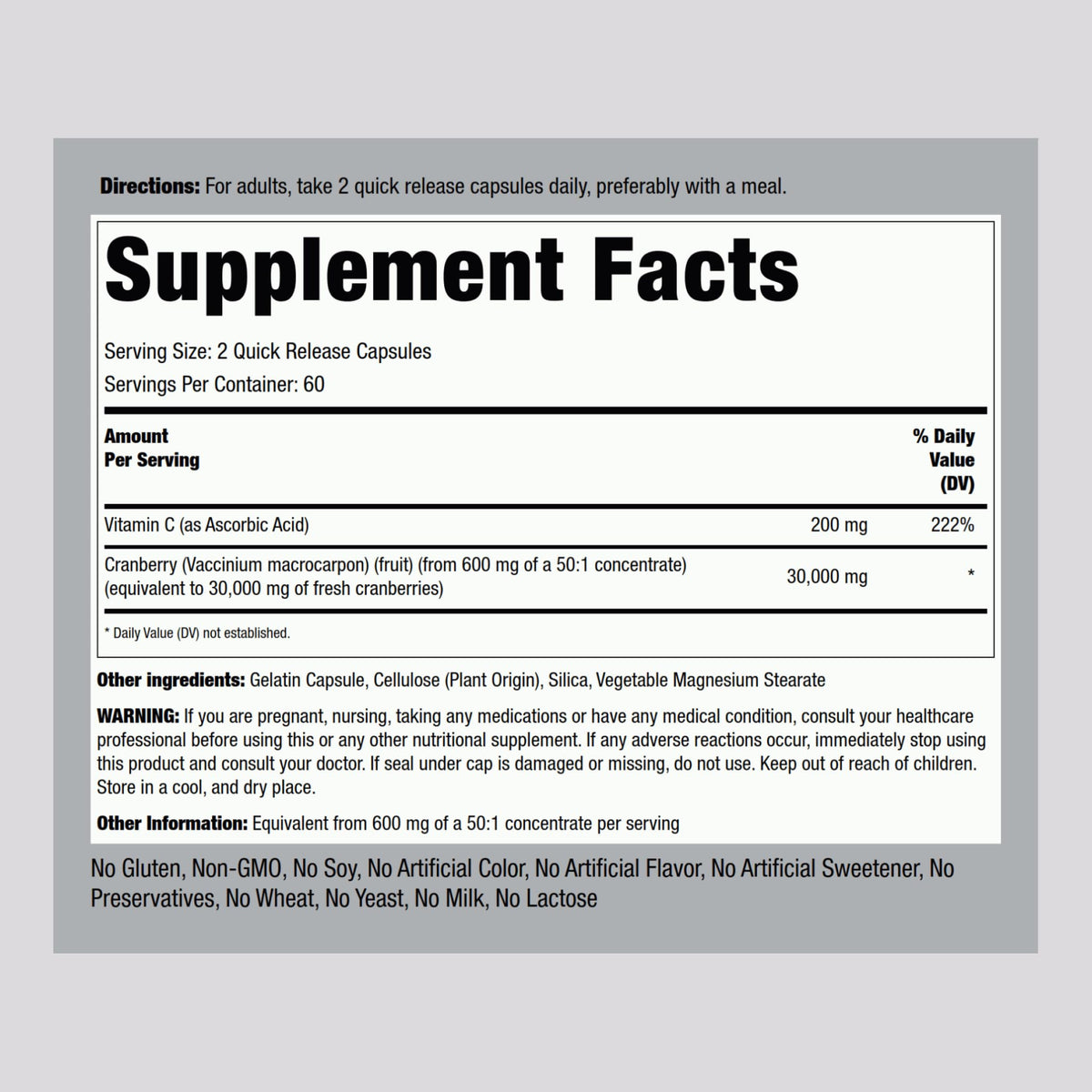 Piping Rock Cranberry Pills - 120 Capsules - image 2