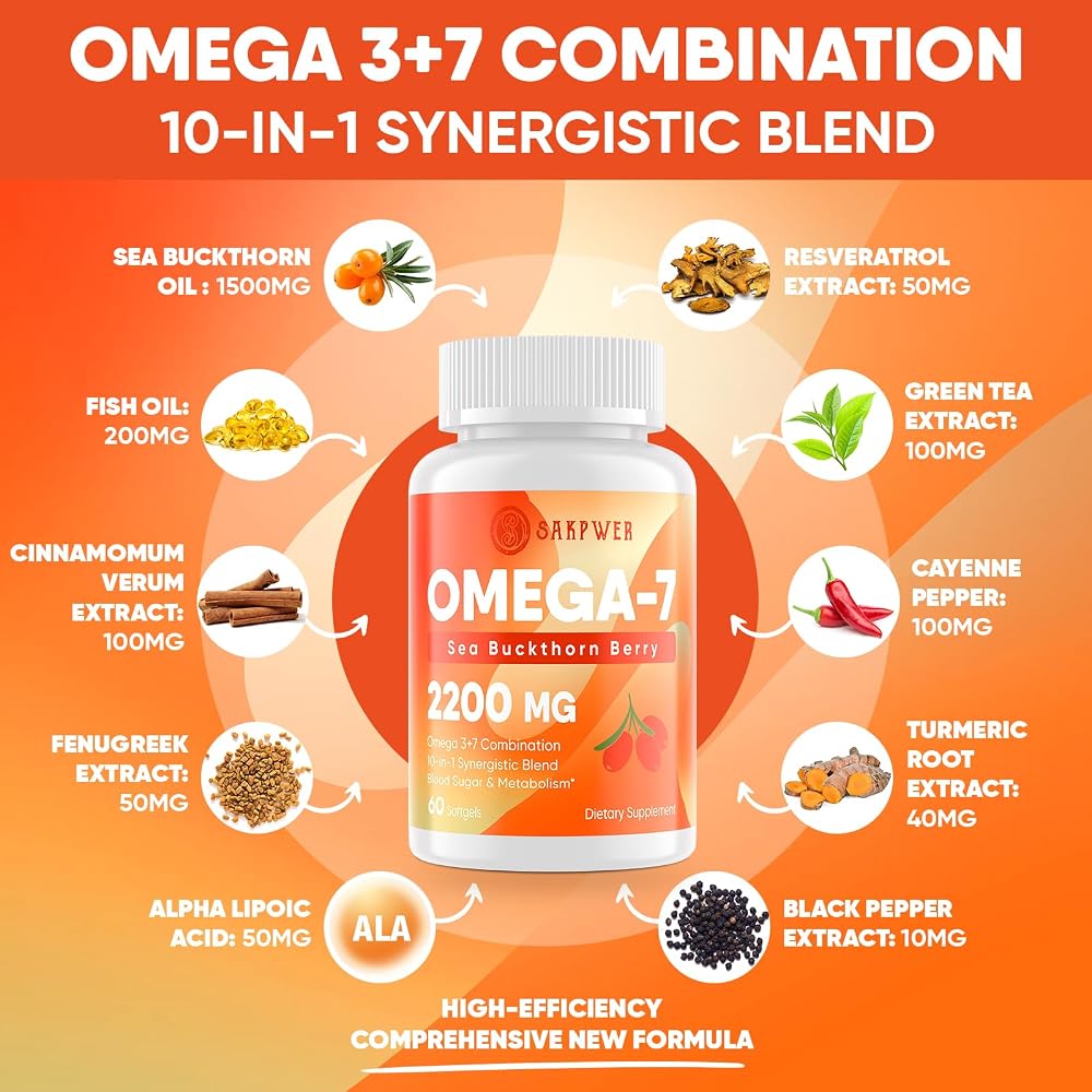 Sakpwer Omega-7 Sea Buckthorn Oil - with Omega-3 EPA/DHA Fish Oil