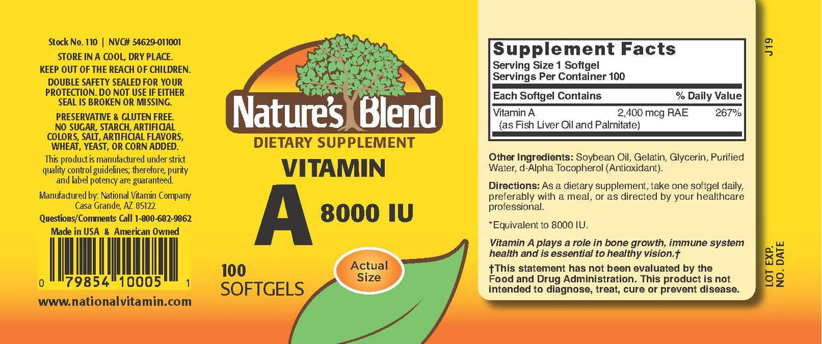 Nature's Blend Vitamin A 8,000 IU - 100 Softgels - image 2