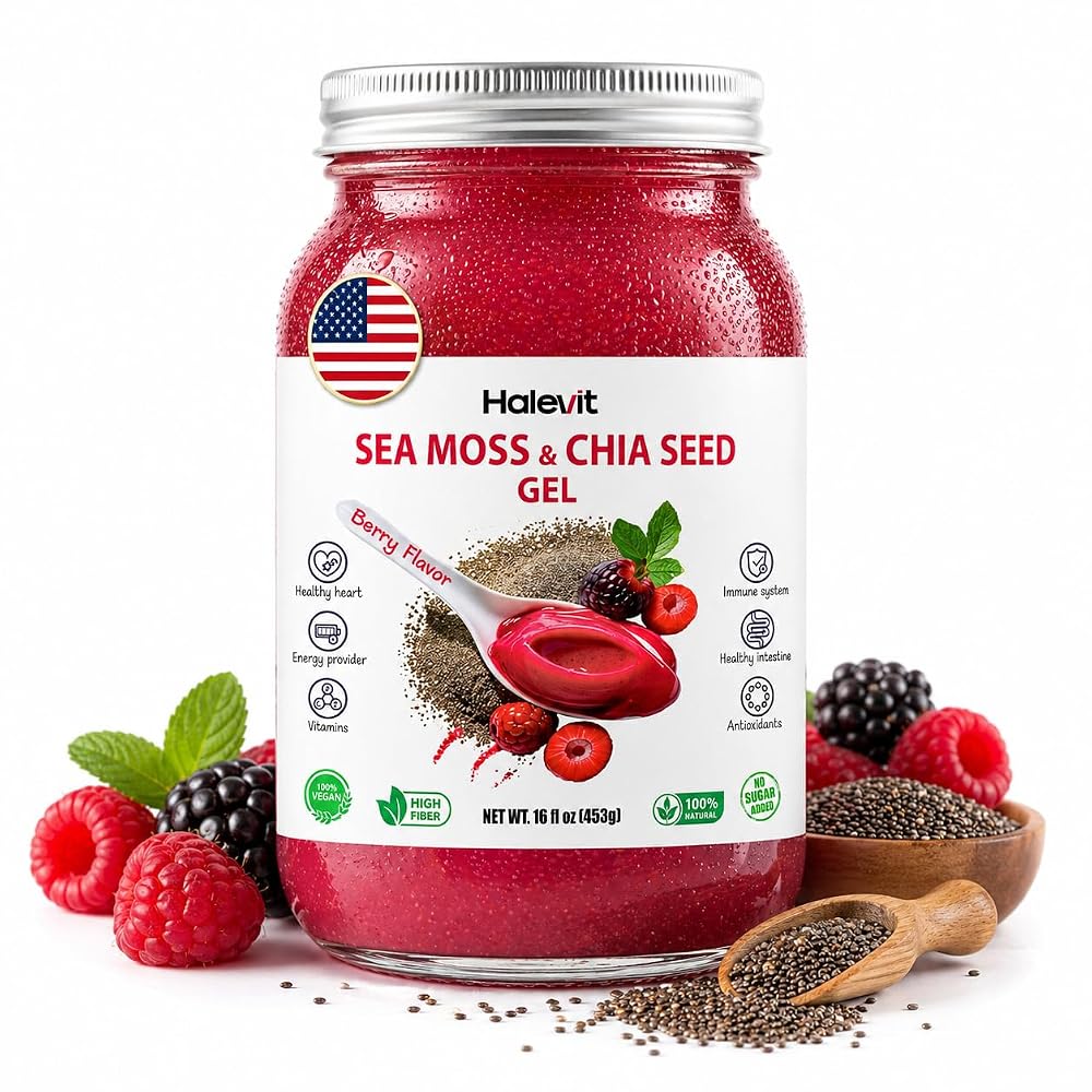 Halevit Sea Moss Gel with Chia Seeds, Berry Flavor - 16 oz